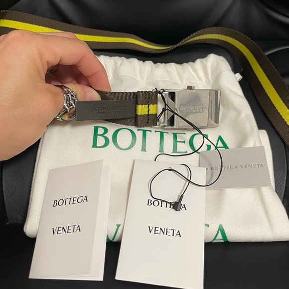 NWT Unisex One Size Bottega Veneta Leather-trim Grosgrain Stripe Belt In Brown - Picture 7 of 10